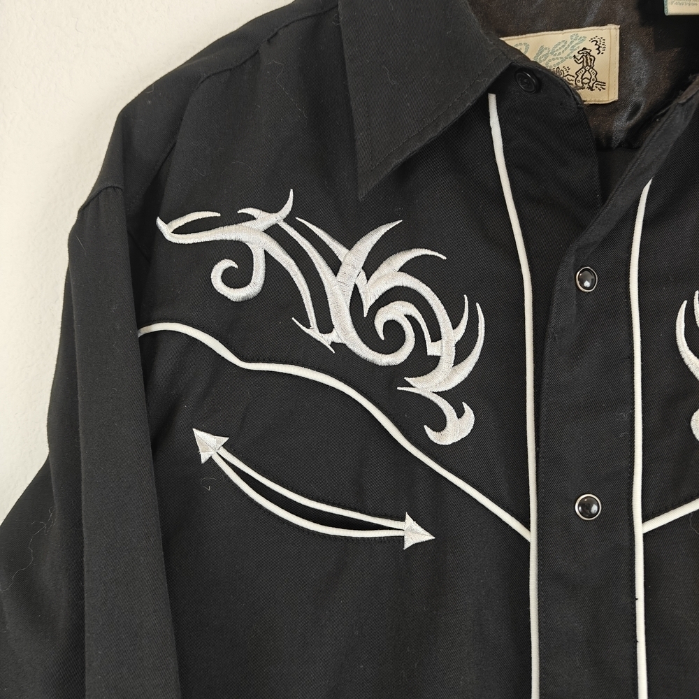 Vintage Roper Black Western Pearl Snap Shirt – White Embroidered Scroll Men’s LG - Picture 6 of 13